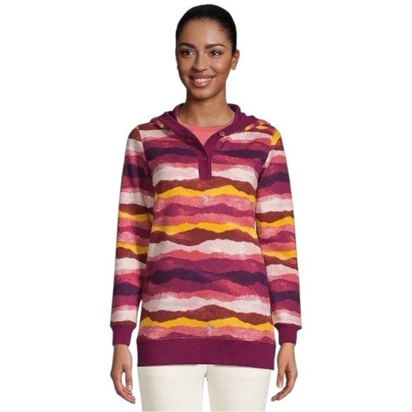 Lands End Long Sleeve Serious Sweats Button Hoodie Blackberry Mountain Ombré 2X - Picture 1 of 15